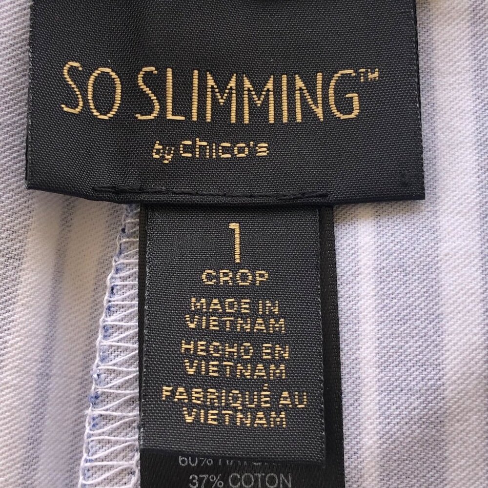 Chico's So Slimming Women's Size 1 (M) Crop Pant Navy White Vertical Stripe NWOT - Picture 6 of 14